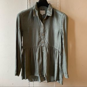 AE Half-Button Peplum Top - Green